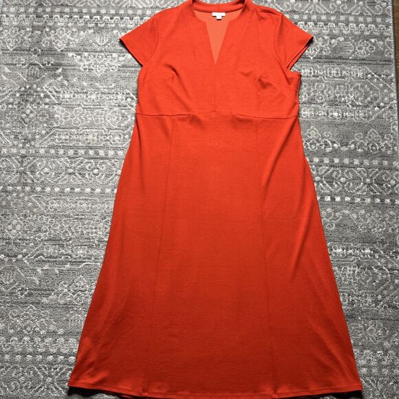J. Jill Midi Dress V-Neck Cap Sleeves Womens XL Tall Rust Monterey Knit Stretch - Picture 1 of 8